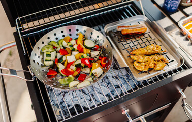 Grilled meat and vegetables