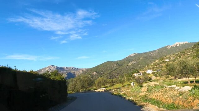 Road to recreation area"El Alc&aacute;zar" to start hiking trail to Maroma peak, Sierra Tejeda, Spain 