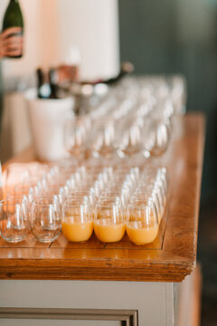 Row of drinks served at a wedding
