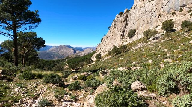 Panoramic view on hiking trail to Maroma peak, Sierra Tejeda, Spain 