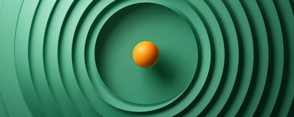 Abstract green background with a central yellow sphere and layered circular pattern