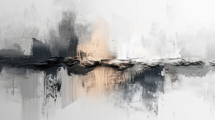 Monochrome Abstract Landscape with Subtle Peach Accent & Grayscale Textures