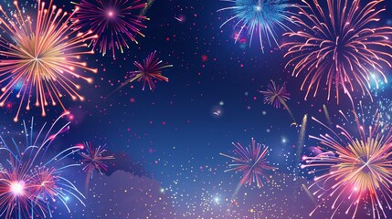 Fototapeta premium A breathtaking show of colorful fireworks bursting against the dark sky, creating dazzling patterns and vibrant lights that celebrate the joy and excitement of the moment.