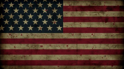 An image of an old vintage American flag with visible wear and tear, showcasing a distressed and grungy look, symbolizing the history and resilience of the United States.