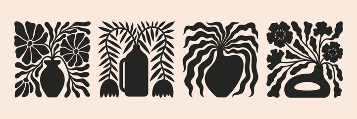  Organic matisse floral pattern. Abstract flower shapes. Groovy vector posters