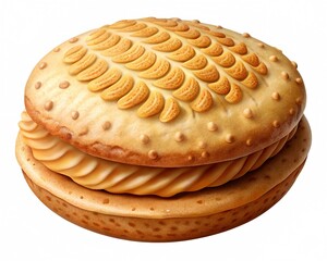 Sandwich cookies with peanut butter. 3d illustration. Isolated on white background.