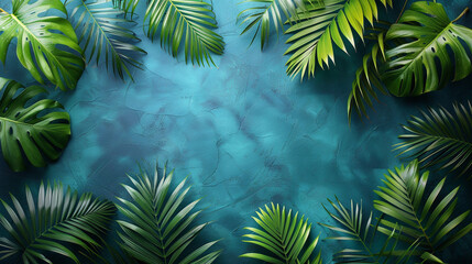 Obraz premium Tropical Palm leaves. Summer exotic trendy background with place for text 