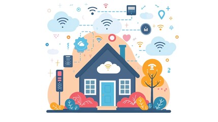 Illustration of a smart home with connected devices and automation.