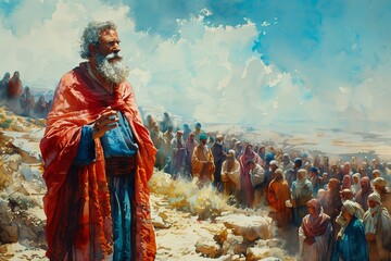 Fototapeta premium Moses' Farewell Address Watercolor