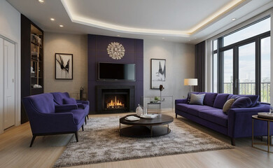black and purple luxury living room interior