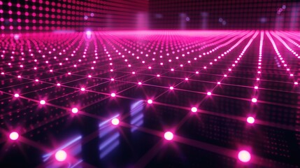 Glowing Neon Grids: Vibrant Digital Patterns Illuminated with Pulsating Lights