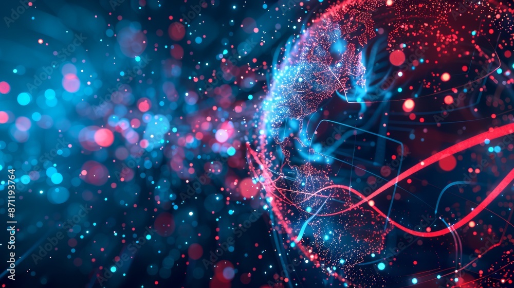 Aufkleber digital globe image in blue and red hues. abstract representation of global internet network or data
