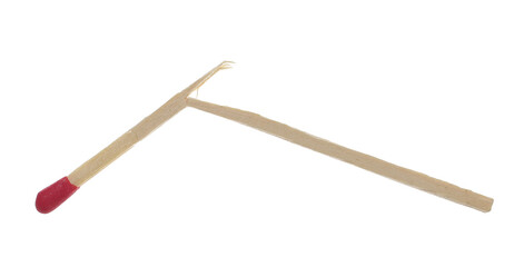 Cracked matchstick isolated on white, clipping path