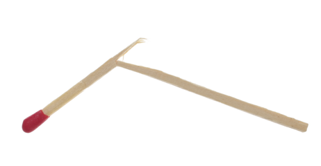 Cracked matchstick isolated on white, clipping path