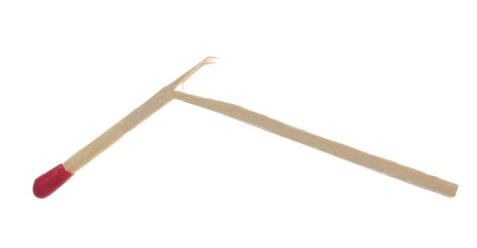 Cracked matchstick isolated on white, clipping path