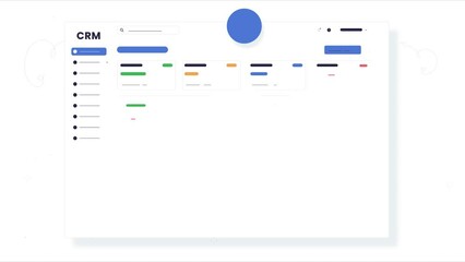 Concept of CRM. Moving banner with webpage with statistics. Customer relationship management. User behavior analysis, SEO optimization. Analytics and statistics. Flat animated graphics