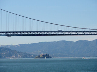 Bay Bridge and Alcatraz Island With Sailboat