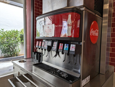 Stainless Steel Soda Fountain at a Fast Food Restaurant in Hawaii