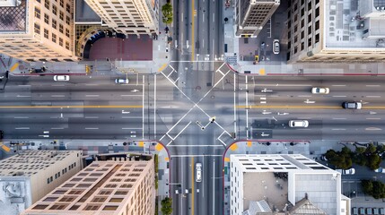Fototapeta premium Big city environment, intersection in the middle of a big city, drone view