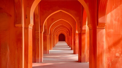 Fototapeta premium Orange arches, building, architecture, interior design, entrance
