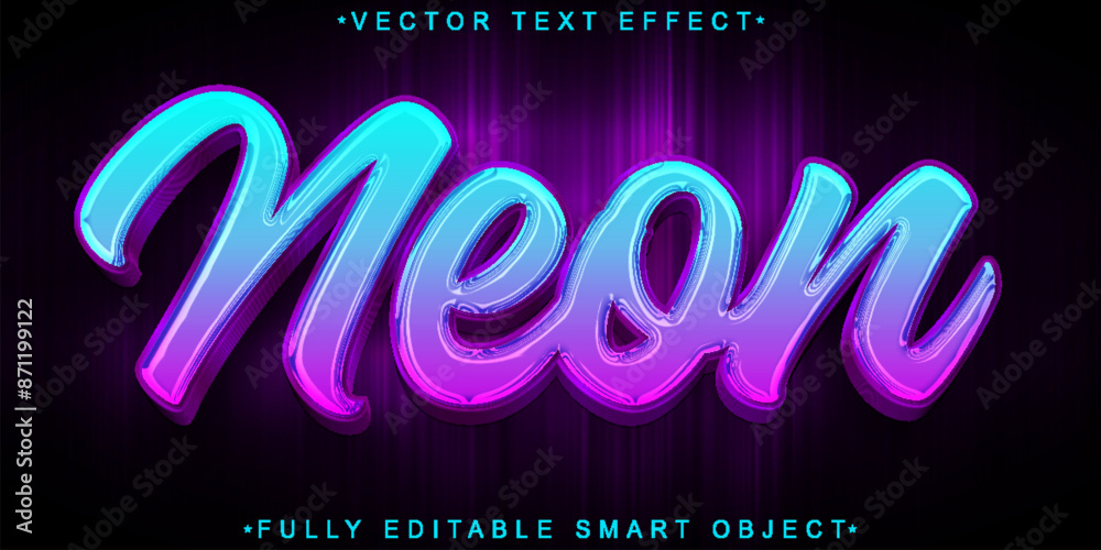 Poster neon bubble vector fully editable smart object text effect