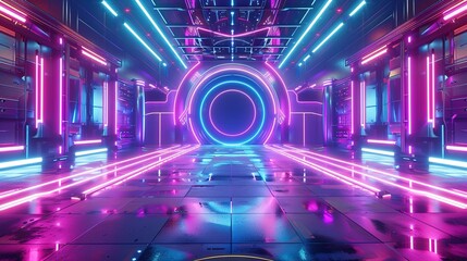 Glowing Futuristic Cityscape with Abstract Neon Patterns - Concept of Advanced Technology and Innovation