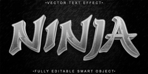 Fighter Ninja Silver Vector Fully Editable Smart Object Text Effect © HUMA