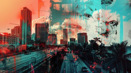 Obraz premium Cyber City Grafitti Fusion - Edgy Urban Digital Art for Fashion