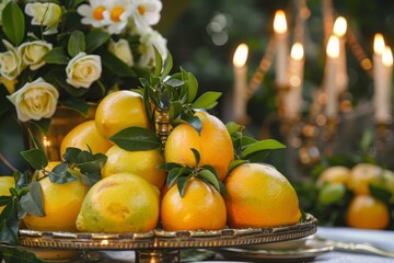 Jewish Sukkot holiday with etrog citrus fruit ritual