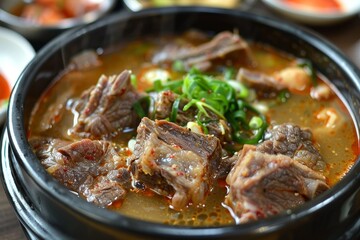 Korean cuisine beef dishes gomtang beef tail soup boiled pork steamed squid pickled radish