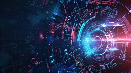 Obraz premium Futuristic Holographic Digital Interface Background for Technology Presentations