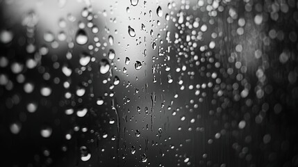 Moody Close-up of Raindrops on Windowpane During Storm - Atmospheric Background of Weather Conditions and Drops of Water.