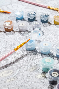 Brushes, colours, and painting scheme.