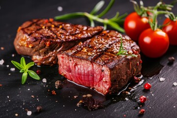 Moist medium rare steak seasoned with spices