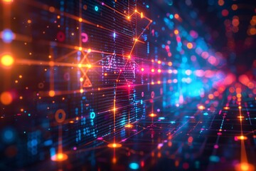 Obraz premium Abstract Digital Network Visualization with Neon Lights