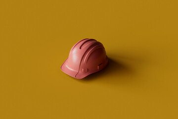 e: 3D Render of Salmon Hard Hat on Solid Yellow Background