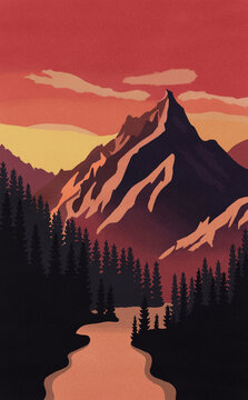 Mountain peak landscape illustration