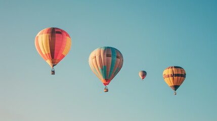 Fototapeta premium Vibrant Hot Air Balloons Floating in Clear Blue Sky - Leisure and Adventure Concept