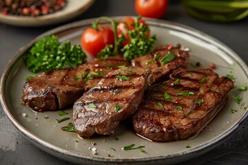 Plate of grilled beef liver steak