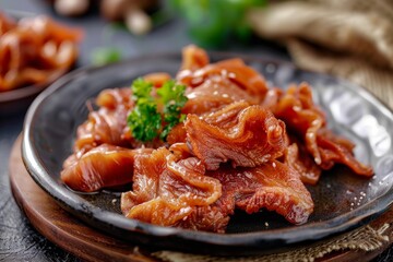 Plate of pickled pork ears perfect with drinks