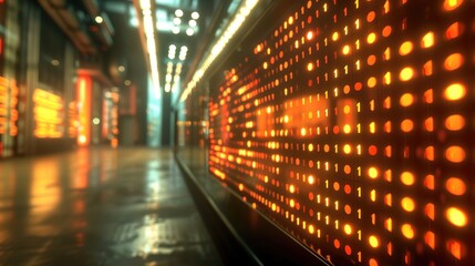Dynamic Illuminated Stock Market Trading Board with Changing Digital Numbers - Financial Market Concept