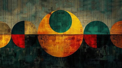 Naklejka premium A modern and minimalistic design, overlapping patterns in yellow and purple, arranged to form a vibrant composition that suggests excitement and creativity, The light grey background