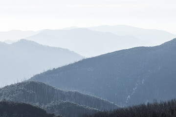 Mountain range at Falls Creek. Alpine region of Victoria. Australia.