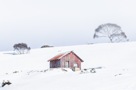 Alpine hut at Falls Creek snow fields. Victoria. Australia.