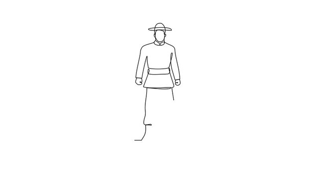 Animated self drawing of Canada traditional clothes video design illustration. Traditional fashion country themes design with simple linear continuous line concept. Traditional fashion education