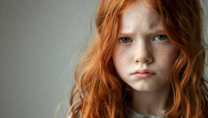unhappy young ginger girl kid