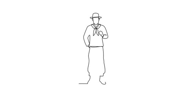 Animated self drawing of Lithuania traditional clothes video design illustration. Traditional fashion country themes design with simple linear continuous line concept. Traditional fashion education