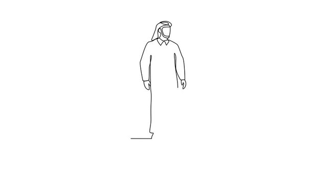 Animated self drawing of Qatar traditional clothes video design illustration. Traditional fashion country themes design with simple linear continuous line concept. Traditional fashion education