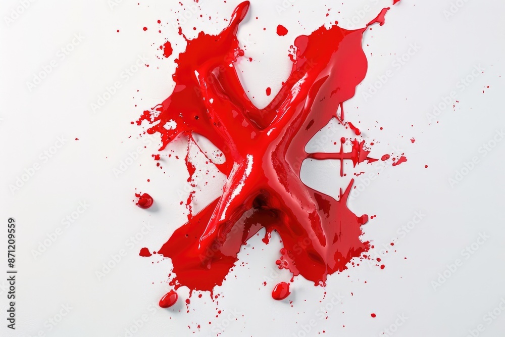 Poster a vibrant red paint splatter on a clean white surface, perfect for design and art projects