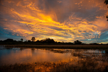 Sunset over a lagoon in far north of outback Queensland, Australia.